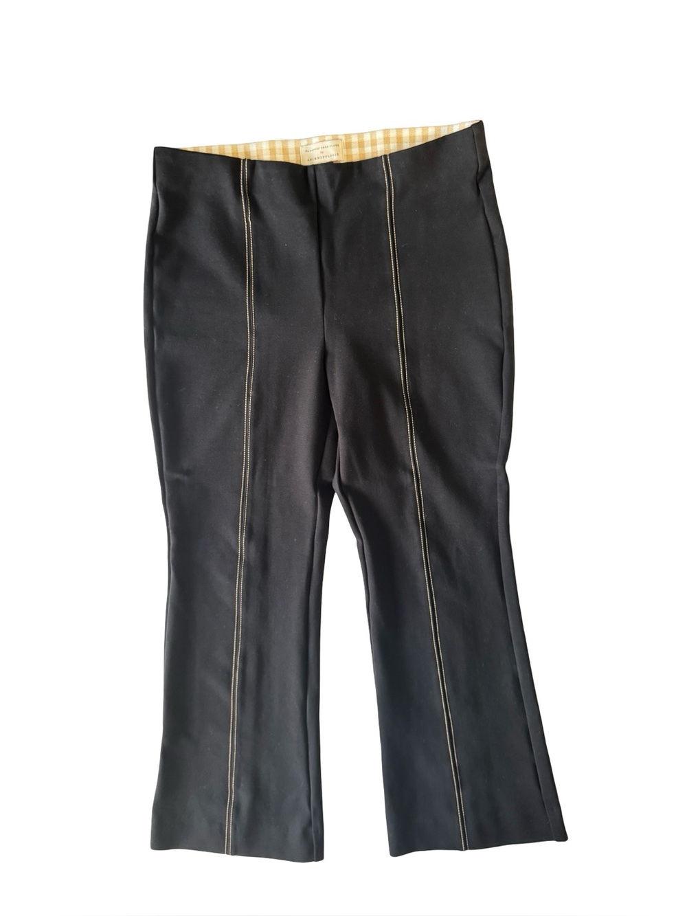 Anthropologie Essential Flare Black Cropped Pants Contrast Stitch Size SP